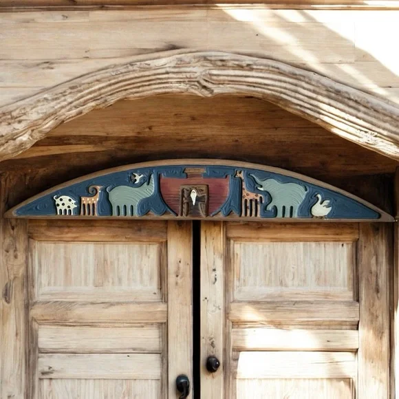 Hand Carved Wood Noah’s Ark Wall Hanging, Door Topper, By Chicken Creek Folk Art - Picture 3 of 12